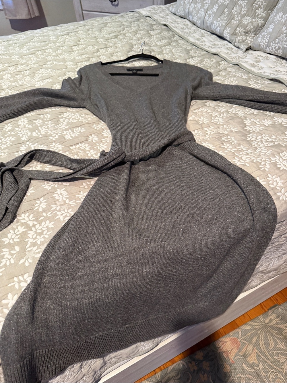 Ann Taylor Charcoal Knit Long Sleeve Belted Dress